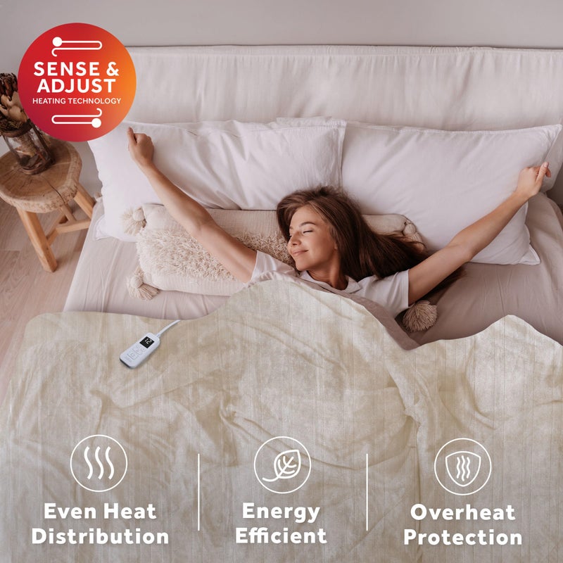Sunbeam Electric Royal Posh Velvet Heated Blanket, 12 Heat Settings, 12-Hour Selectable Auto Shut-Off, Fast Heating, Warm and Lush, Champagne Color, Full, 84" x 72" - Image 4